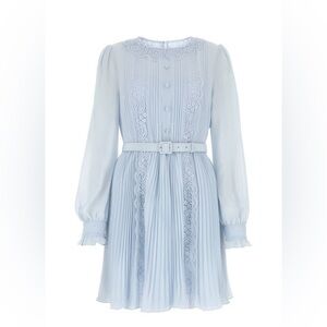 Self-Portrait Blue Long mini pleated dress